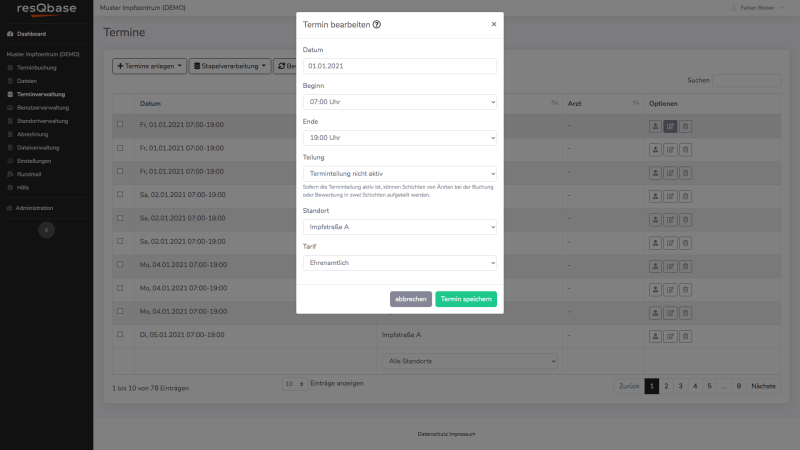 resQbase Terminbearbeitung resQbase Terminbearbeitung